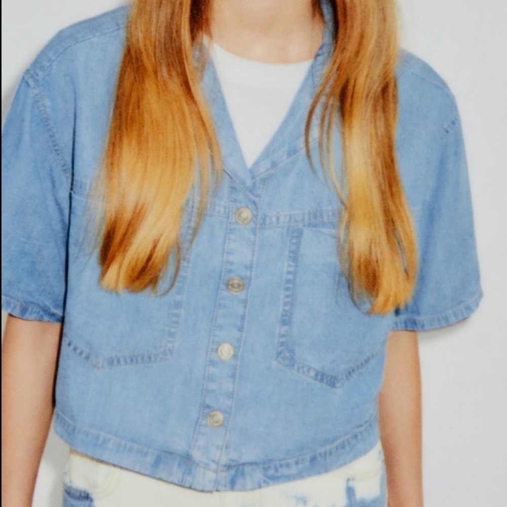 Zara Crop Flowy Denim Shirt - Picture 3 of 10